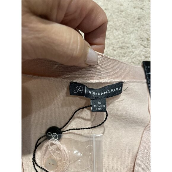 Adrianna Papell Cardigan Sweater Sheer Pleated Sleeves Pearl Blush Sz M Romantic - Picture 10 of 13